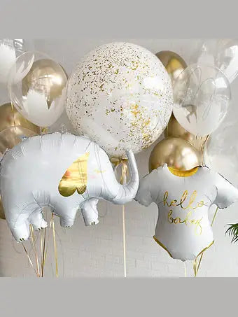 Baby Shower White, GOld and clear Balloon Bouquet