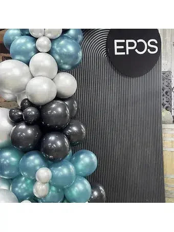 Black ripple arch and ballons and signage - Balloonz