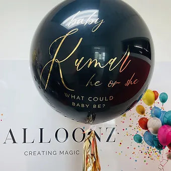 Gender Reveal Balloon, Black Balloon with custom text available 