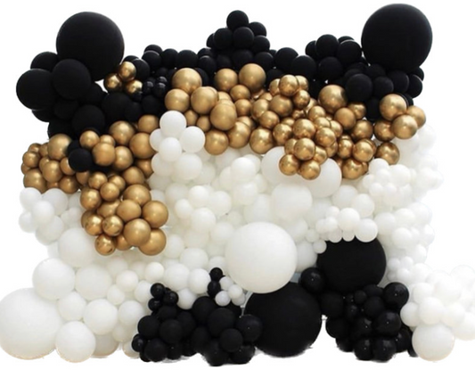 Balloon wall | Black gold and white balloons | event balloon decorations