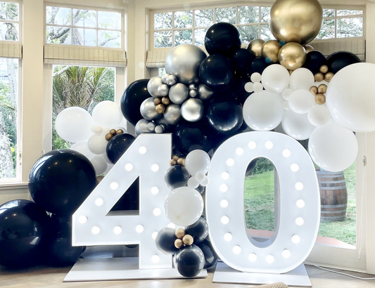 40th birthday decorations Black gold silve white balloons