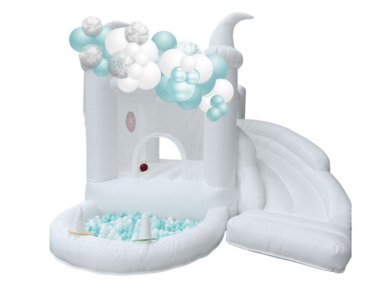 Mini White Bouncy Castle with Ball Pit & Slide – $100 Hire - Balloonz