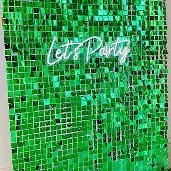 Green shimmer wall hire - DIY- wall size 1.4m wide by 2.1m high - Balloonz