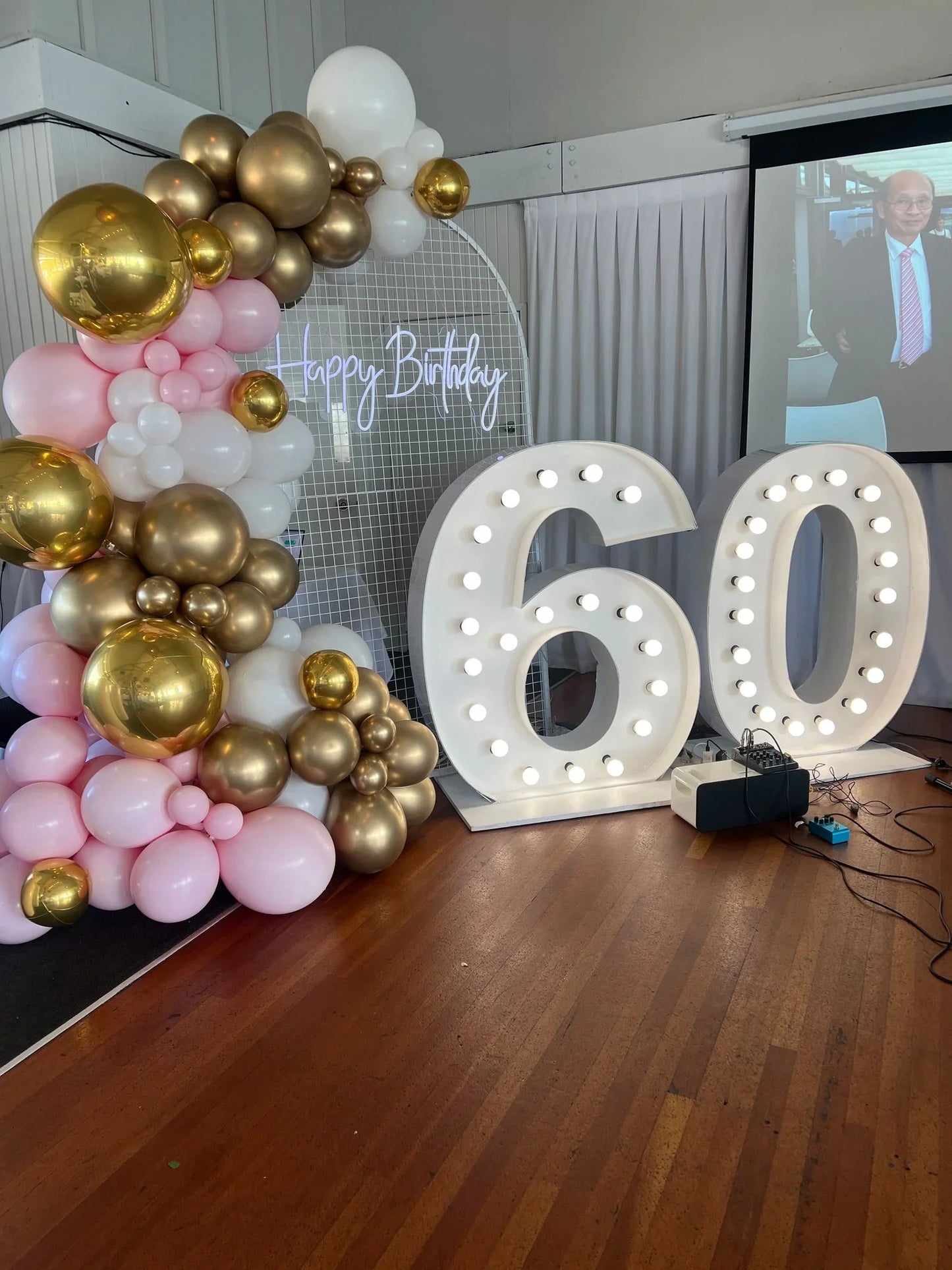 60th Birthday Mesh, Balloon Garland, and Light-Up Numbers Package - Balloonz