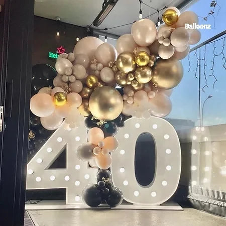 Big 40 number with lights  and balloons installation hire