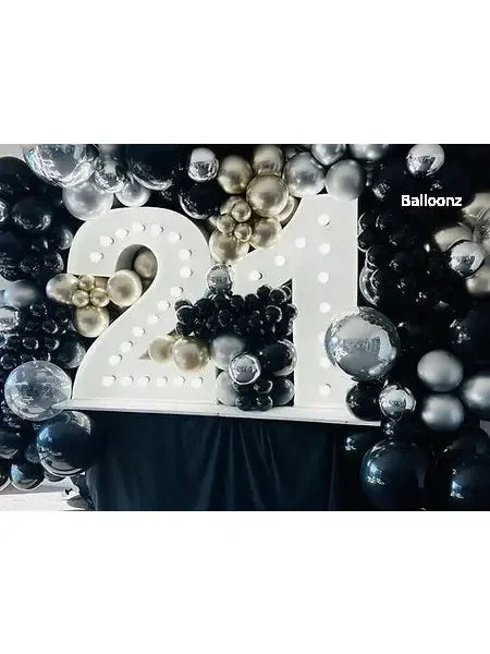 21st light up numbers White gold/silver/black - Balloonz