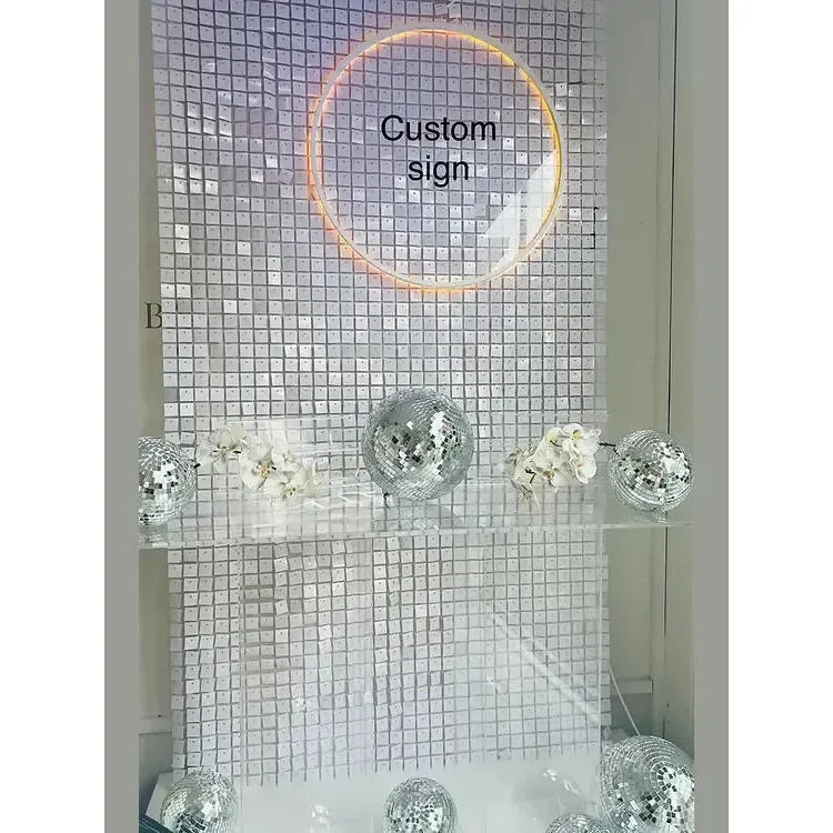 All white shimmerwall hire and ghost table - Balloonz