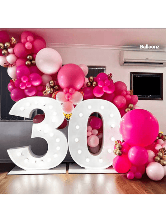 30th Light up number hire and balloons package