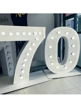 Giant 70th Light up number Hire in Auckland | 70th birthday decorations light up number Balloonz   