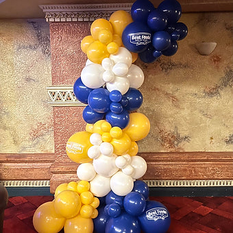 Grab And Go inflated Balloon Garland on Stand 3m Tall with Custom Corporate Stickers