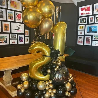 21st Marquee balloon stand black and gold  Balloonz   