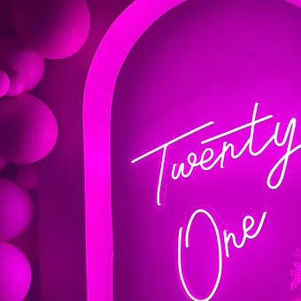 Neon Twenty One Rental signage