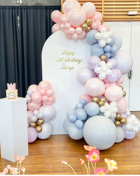 Happy birthday balloon backdrop in princess theme