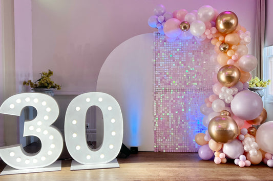 Iridescent shimmer wall and light up numbers 
