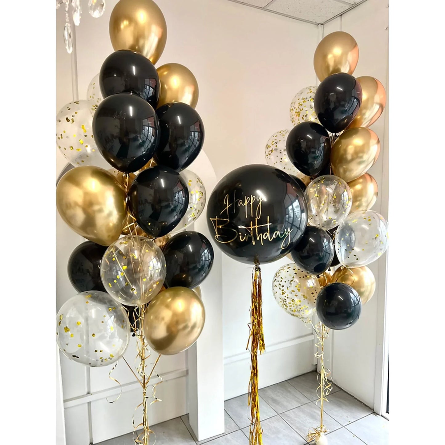 This Black and Gold, Clear Confetti - Personalised Bouquet - Balloonz