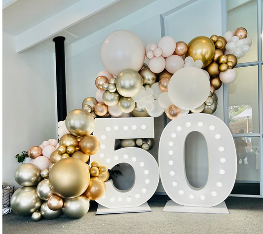 50th Light up number hire and balloons package