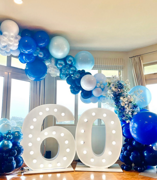 60th Light up number hire and balloons package
