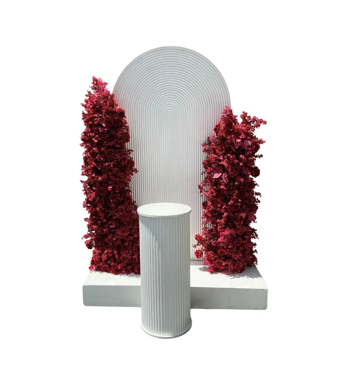 Red rose floral and Ripple backdrop arrangment - Balloonz