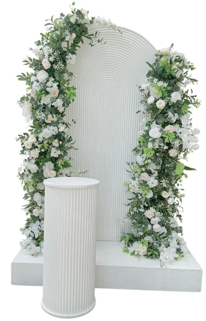 Green and white/peach Ripple and floral backdrop arrangment - Balloonz