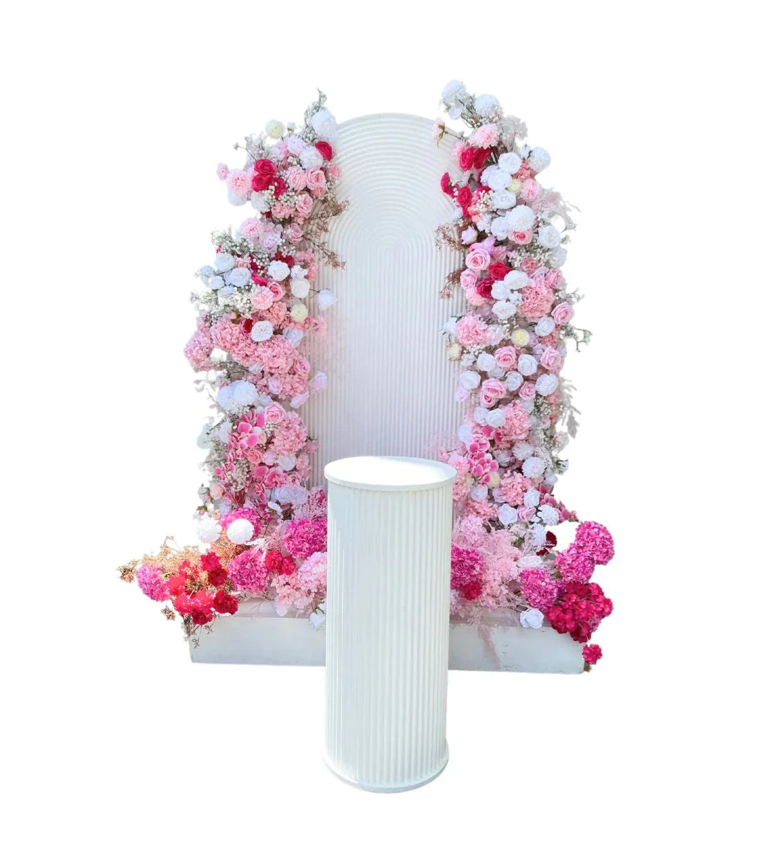 Pink and white floral and Ripple backdrop arrangment - Balloonz