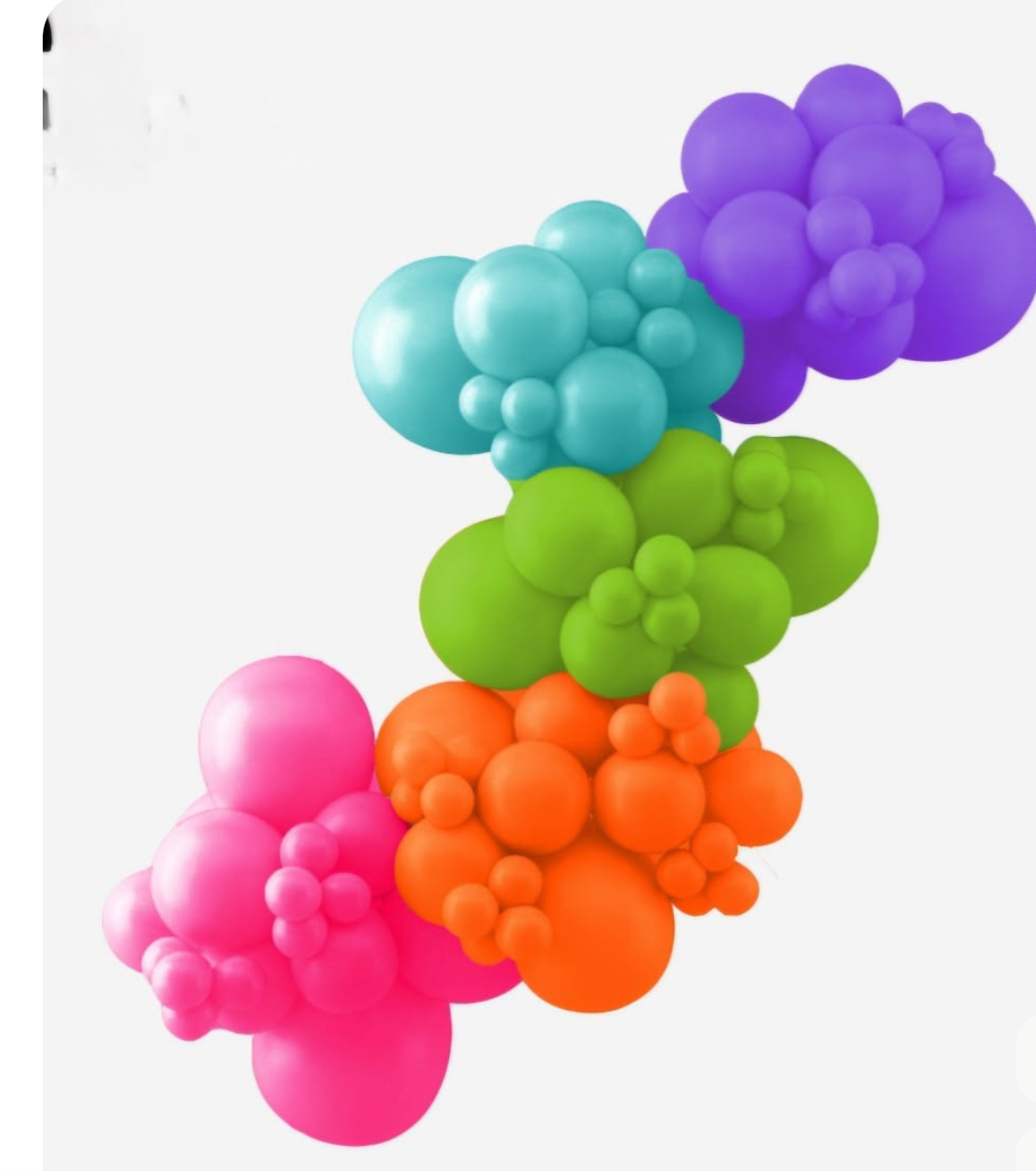 Separate colourful organic balloon garland clusters