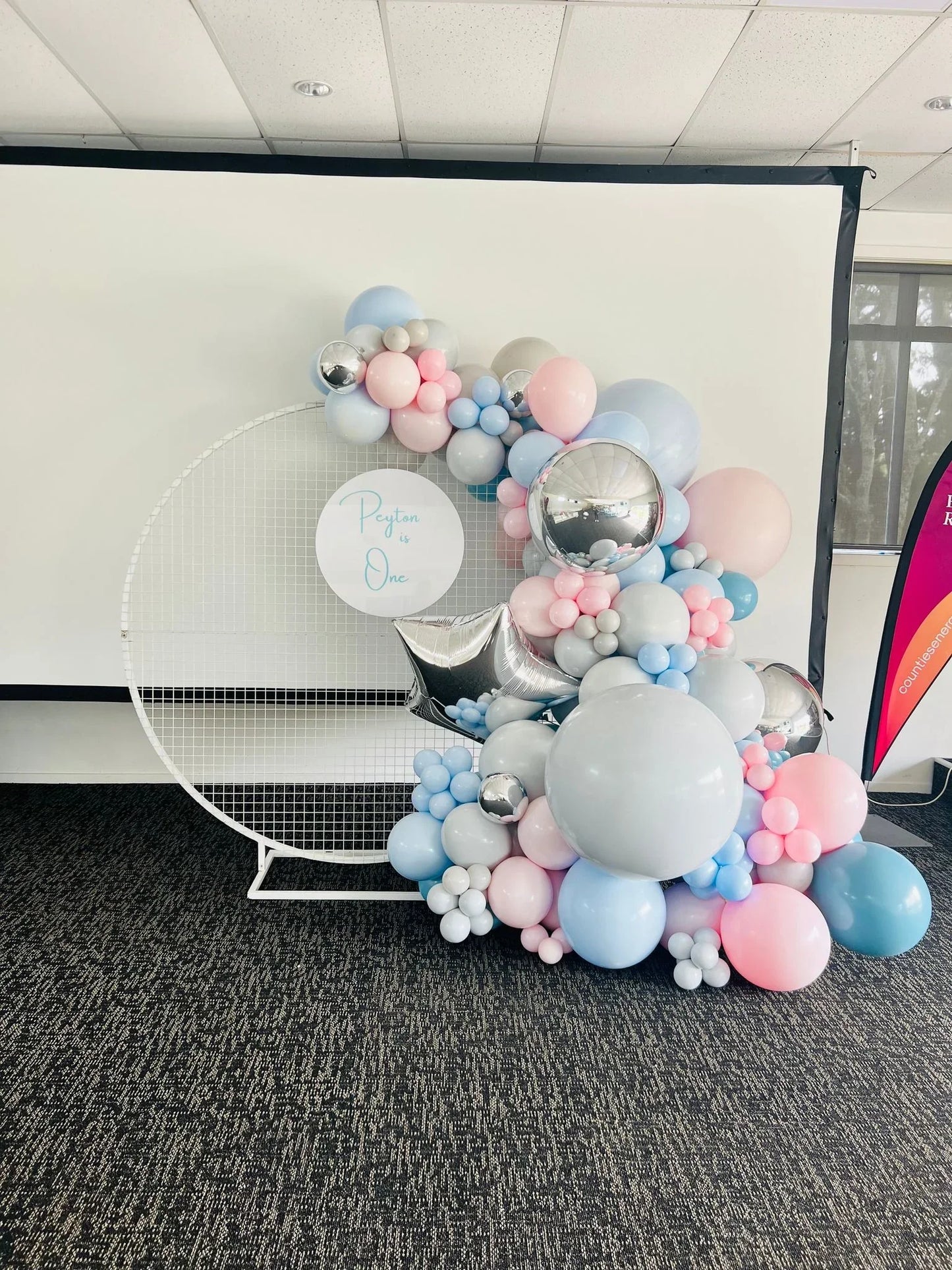 Pastel blue and pink mesh backdrop - Balloonz