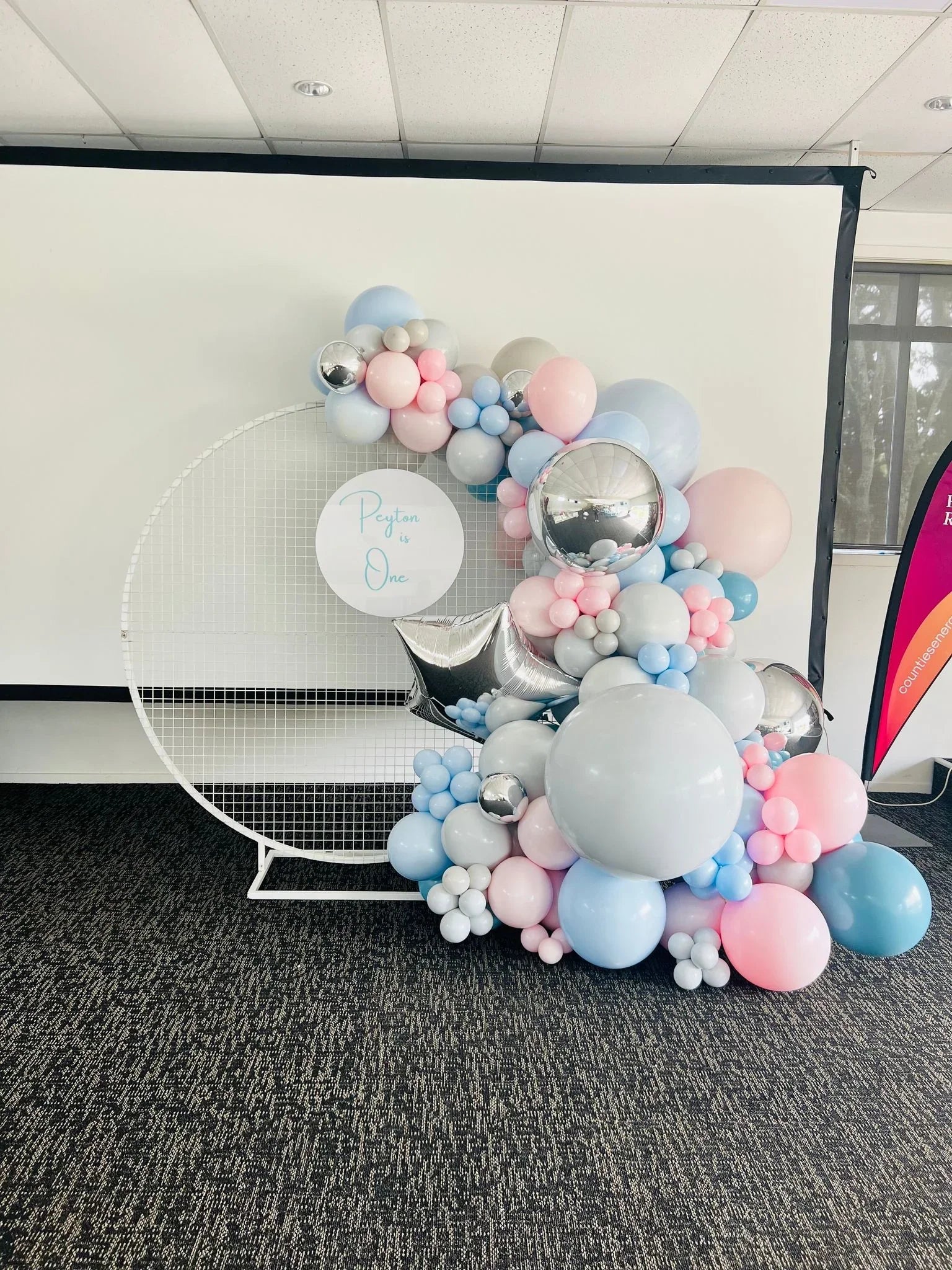 Pastel blue and pink mesh backdrop - Balloonz