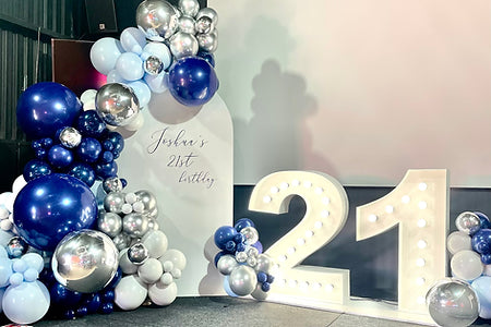 Premium Milestone Set up hire, Includes Backdrop, Big light up numbers and Balloon Arch