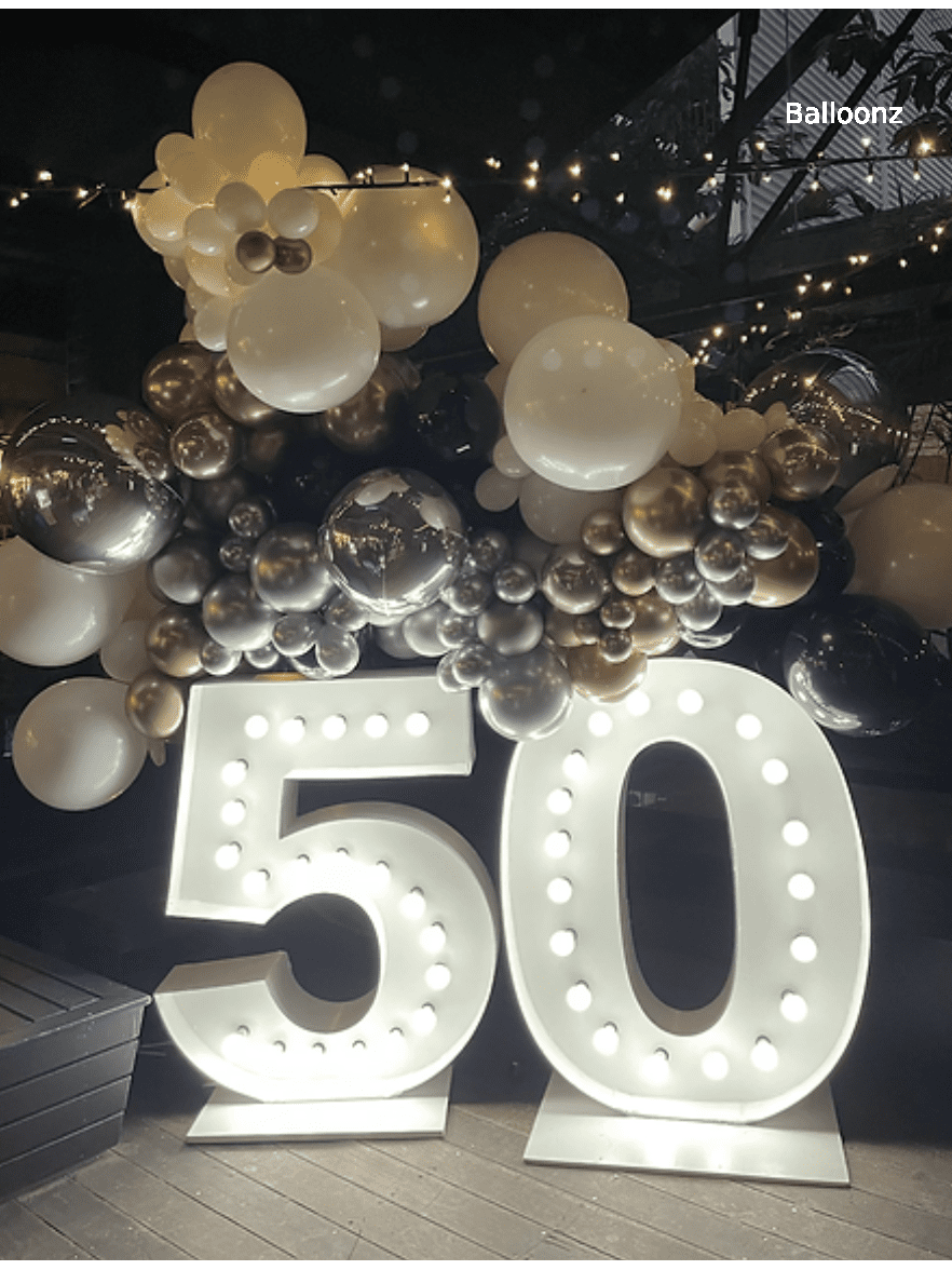 50th Light Up Number Hire | 50th Birthday Number | Balloonz