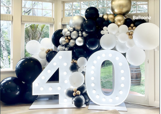 40 Light up number hire and balloons package